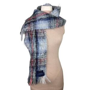 LOCHCARRON of Scotland Princess Diana Of Wales Blue Red Scarf Mohair Wool Tartan